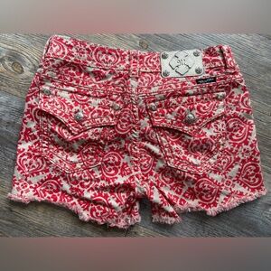Miss Me Cargo Shorts 28 Poppy Bling CP4022H2 Frayed Hem Cowgirl Pink Red